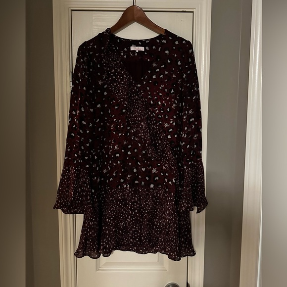 Parker Dress Burgundy Kimberly Flounce Cheetah Print Lined - Picture 8 of 10